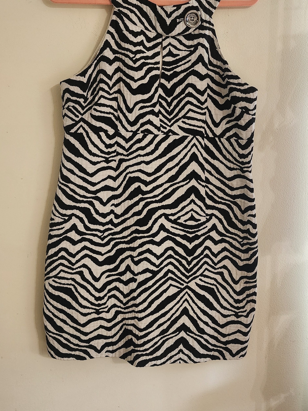 MICHAEL Michael Kors Black White Zebra Print Halter Seamed Mini Dress Size 14
​